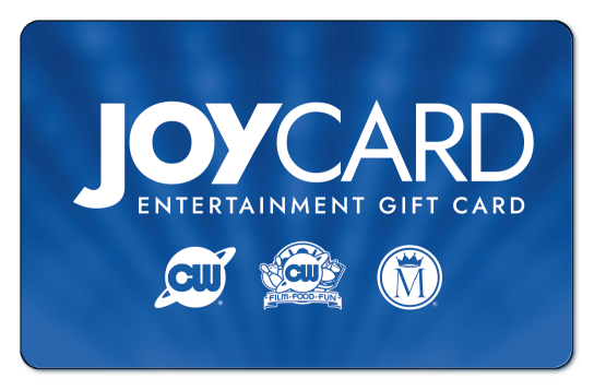 JoyCard logo in white on a orange starburst background.